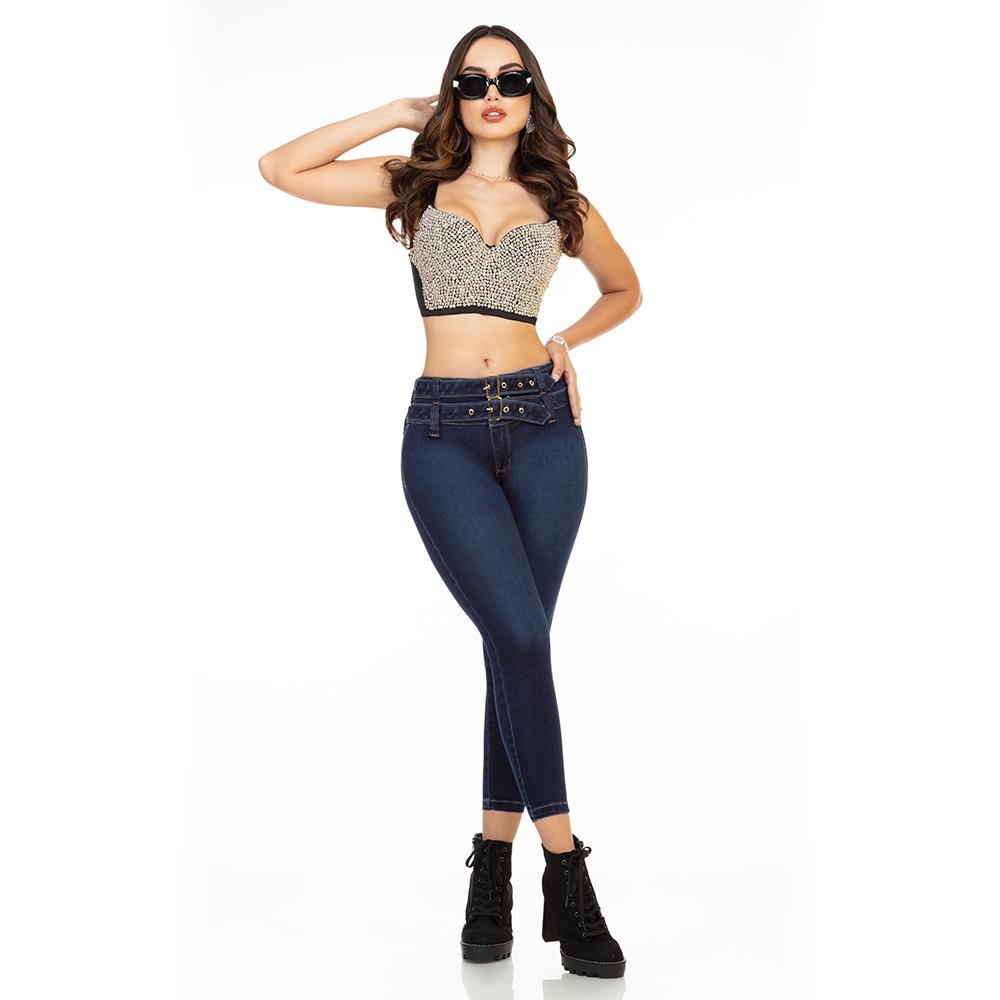 Foto 3 pulgar | Pantalón Dama Colombiano Mezclilla Jns Mujer Push Up Skinny Azul Marino