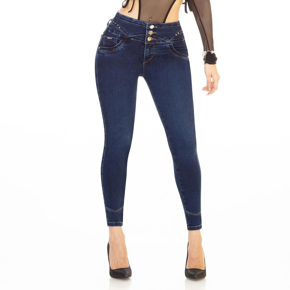 Jeans Colombianos Con Efecto Push Up Corte Skinny Azul Petroleo