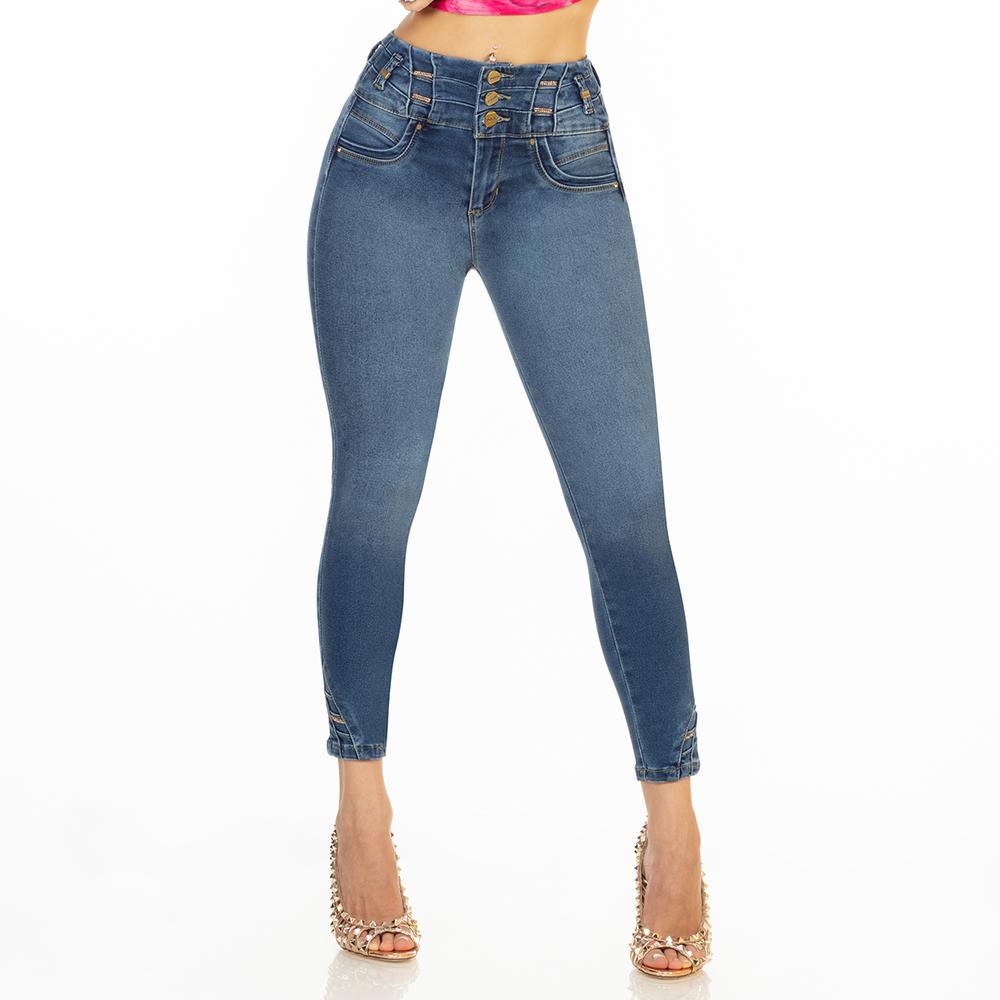 Jeans Colombianos Con Efecto Push Up Corte Skinny Azul Cielo