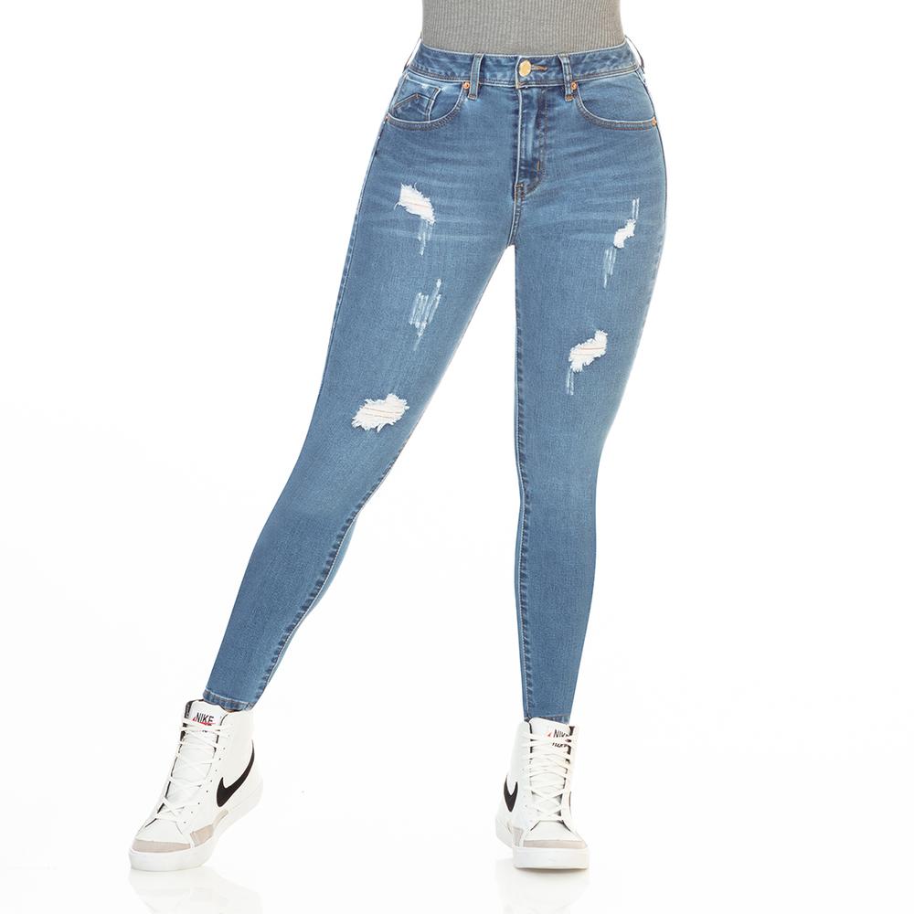 Jeans Básicos Con Efecto Push Up Corte Skinny Azul Petroleo