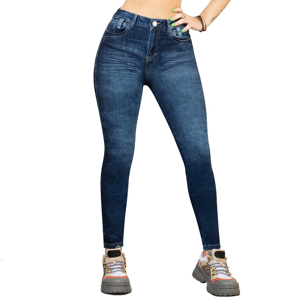 Jeans Stretch Corte Super Skinny Con Efecto Push Up Azul Oscuro