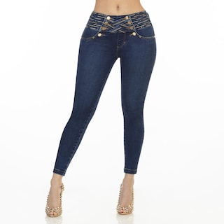 Foto 1 | Jeans Mujer Colombiano Strech Push Up Skinny Pantalón Dama Azul Oscuro