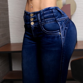 Foto 3 | Jeans Mujer Super Skinny Tiro Medio Azul Oscuro