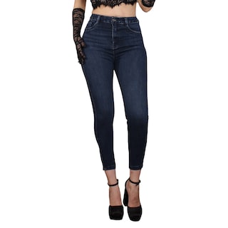 Foto 1 | Jeans Mujer Super Skinny Corto Tiro Alto Azul Oscuro