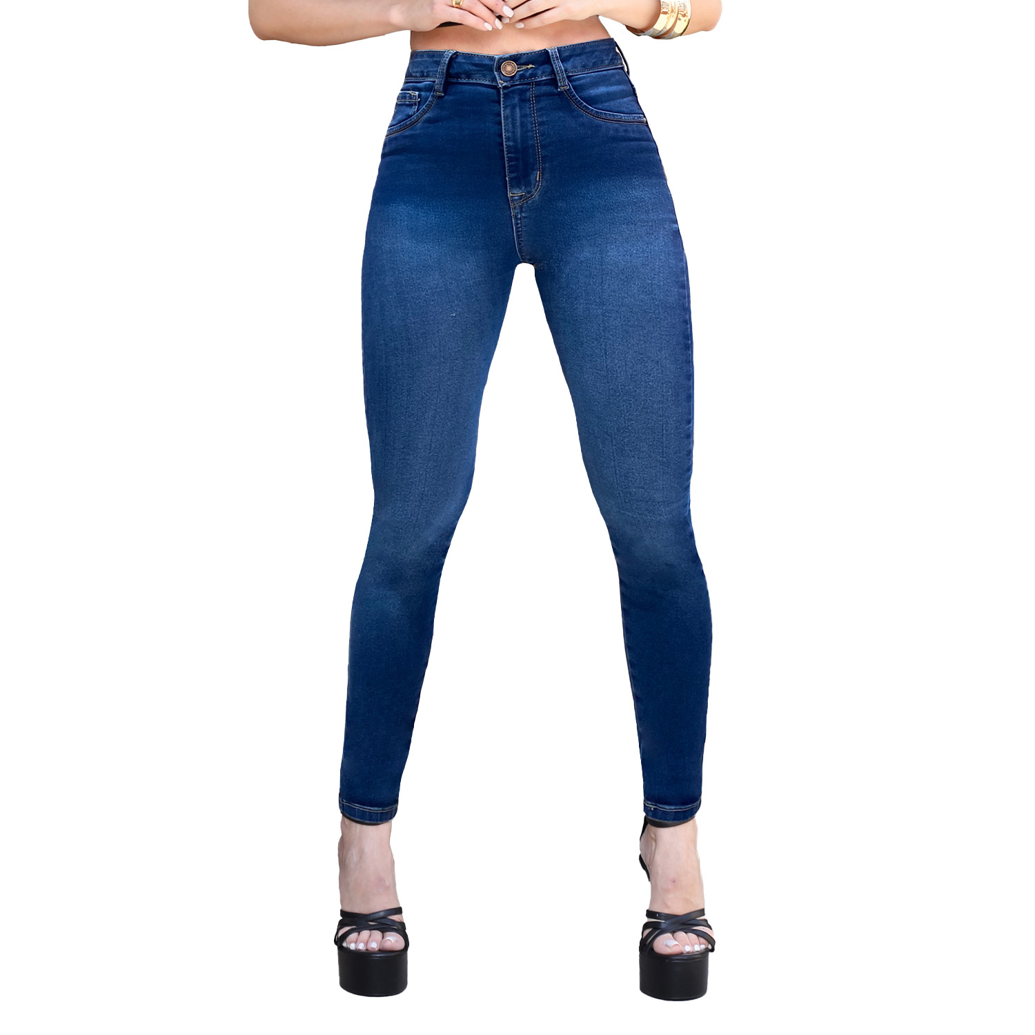 Jeans Mujer Tiro Alto Super Skinny Stretch Azul Medio