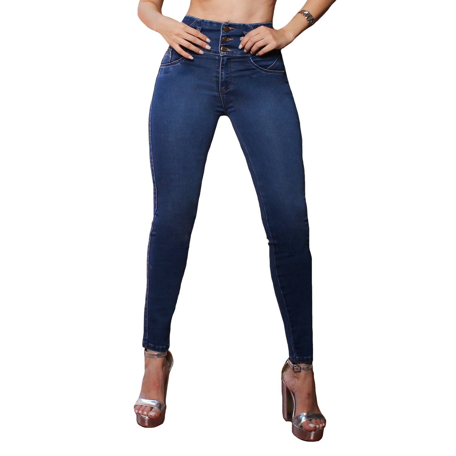 Foto 2 pulgar | Jeans Mujer Push Up Tiro Alto Super Skinny Azul Medio