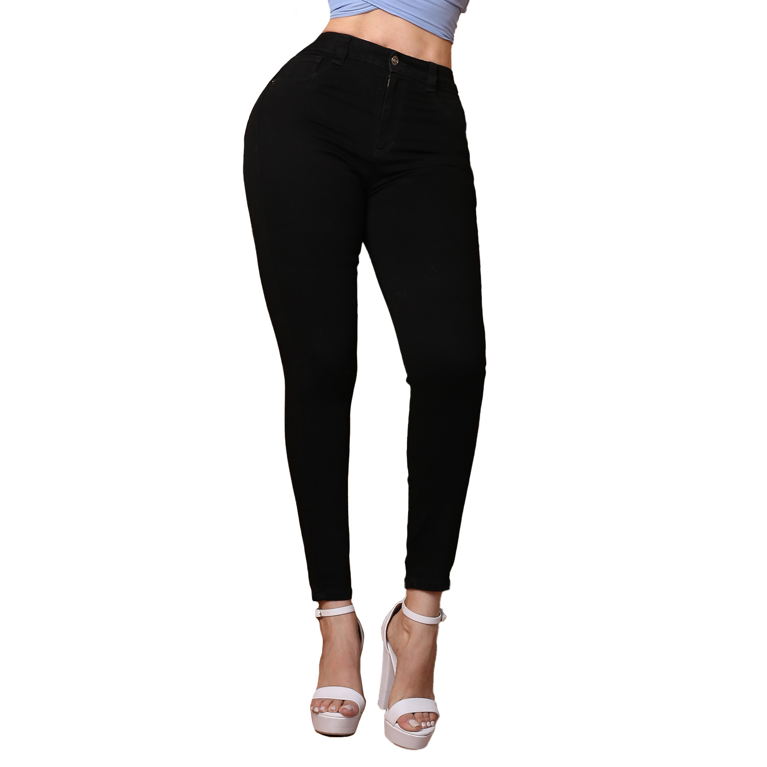 Jeans Mujer Skinny Tiro Alto Stretch Negro