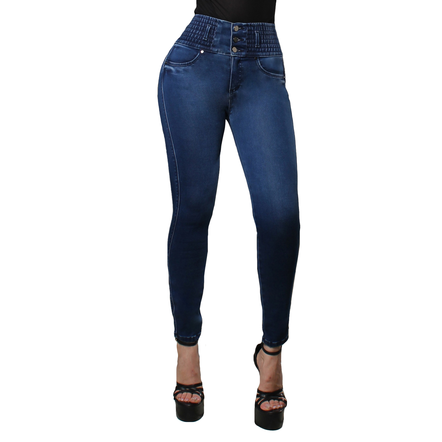 Jeans Mujer Super Skinny Tiro Alto Azul Oscuro