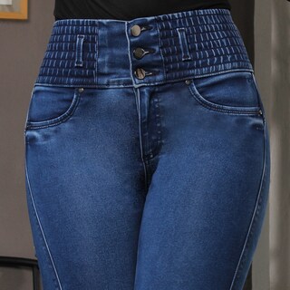 Foto 3 | Jeans Mujer Super Skinny Tiro Alto Azul Oscuro