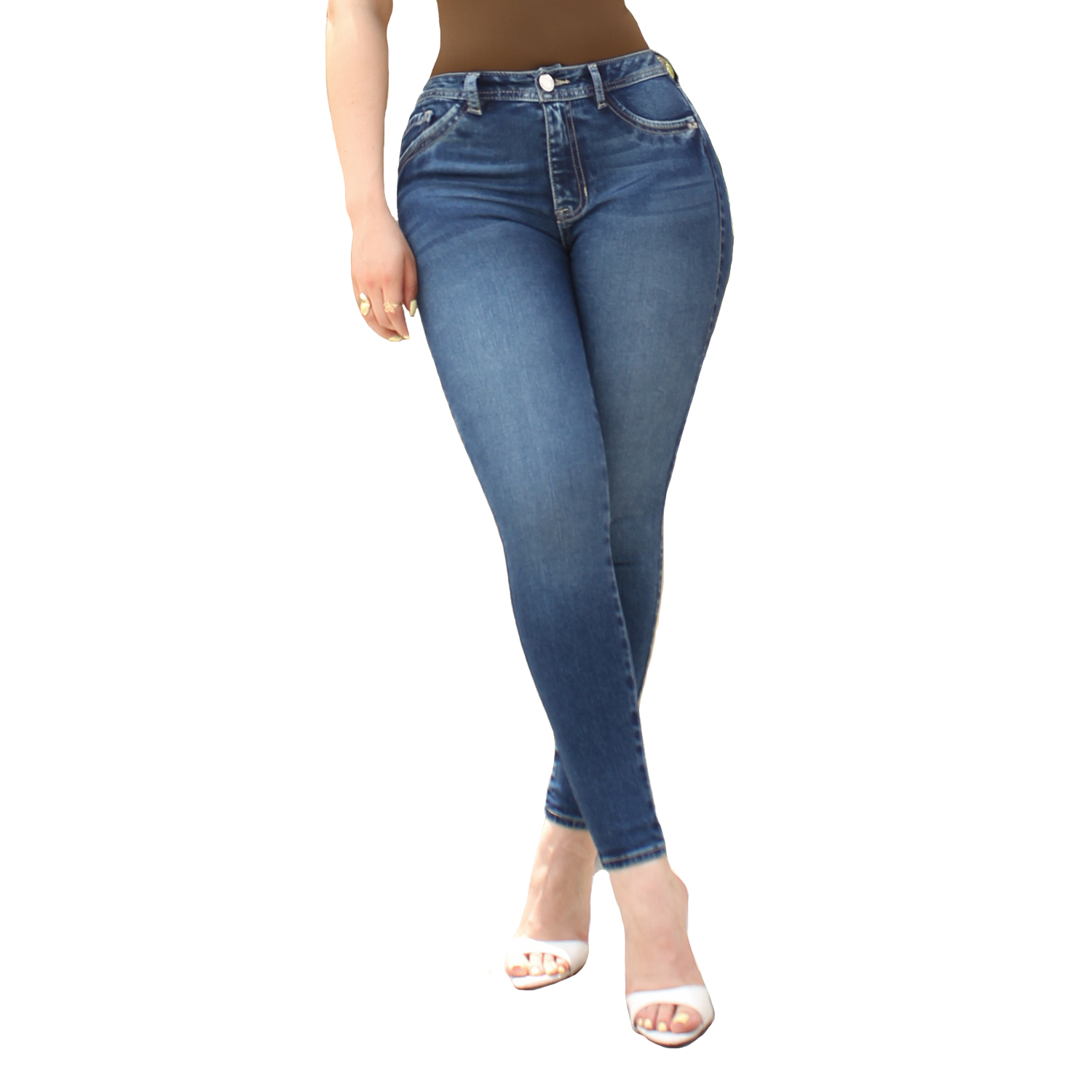 Jeans Mujer Básico Super Skinny Tiro Medio Azul