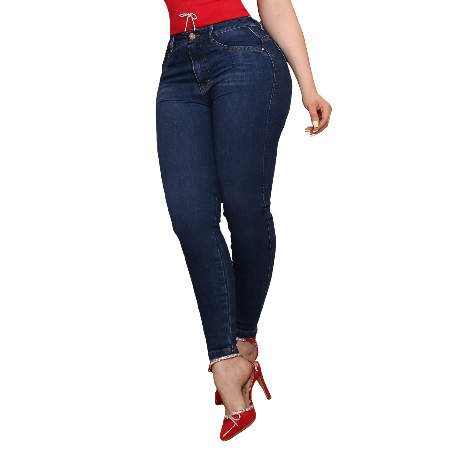 Foto 2 pulgar | Jeans Mujer Super Skinny Largo Tiro Alto Azul Oscuro