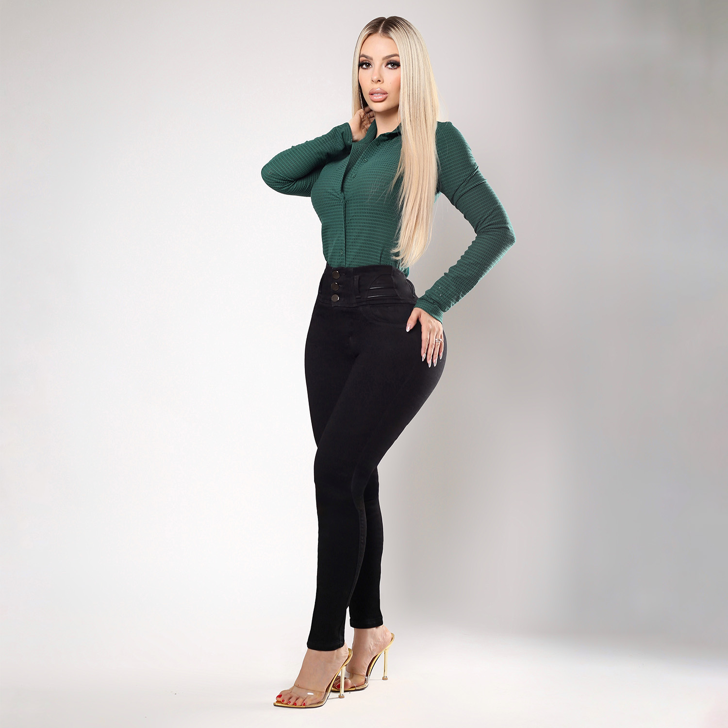 Foto 3 | Jeans Mujer Super Skinny Tiro Alto Stretch Negro