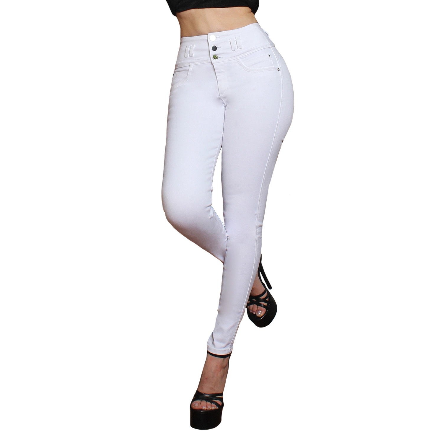Foto 1 | Jeans Mujer Super Skinny Tiro Alto Stretch Blanco