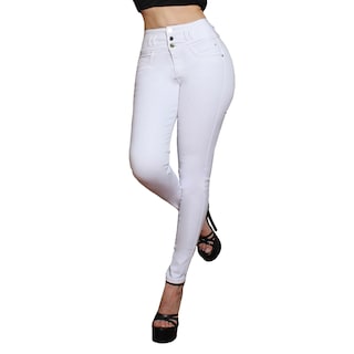 Foto 1 | Jeans Mujer Super Skinny Tiro Alto Stretch Blanco