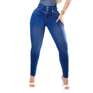 Foto 1 | Jeans Mujer Super Skinny Tiro Alto Stretch Azul Medio
