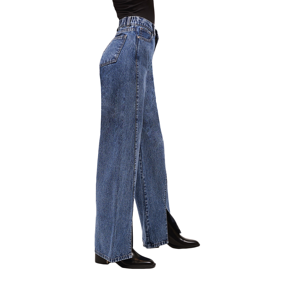 Foto 3 pulgar | Jeans de Mezclilla MCHK Wide Leg 6015 Diseño con Abertura Azul Oscuro Tiro Alto para Mujer
