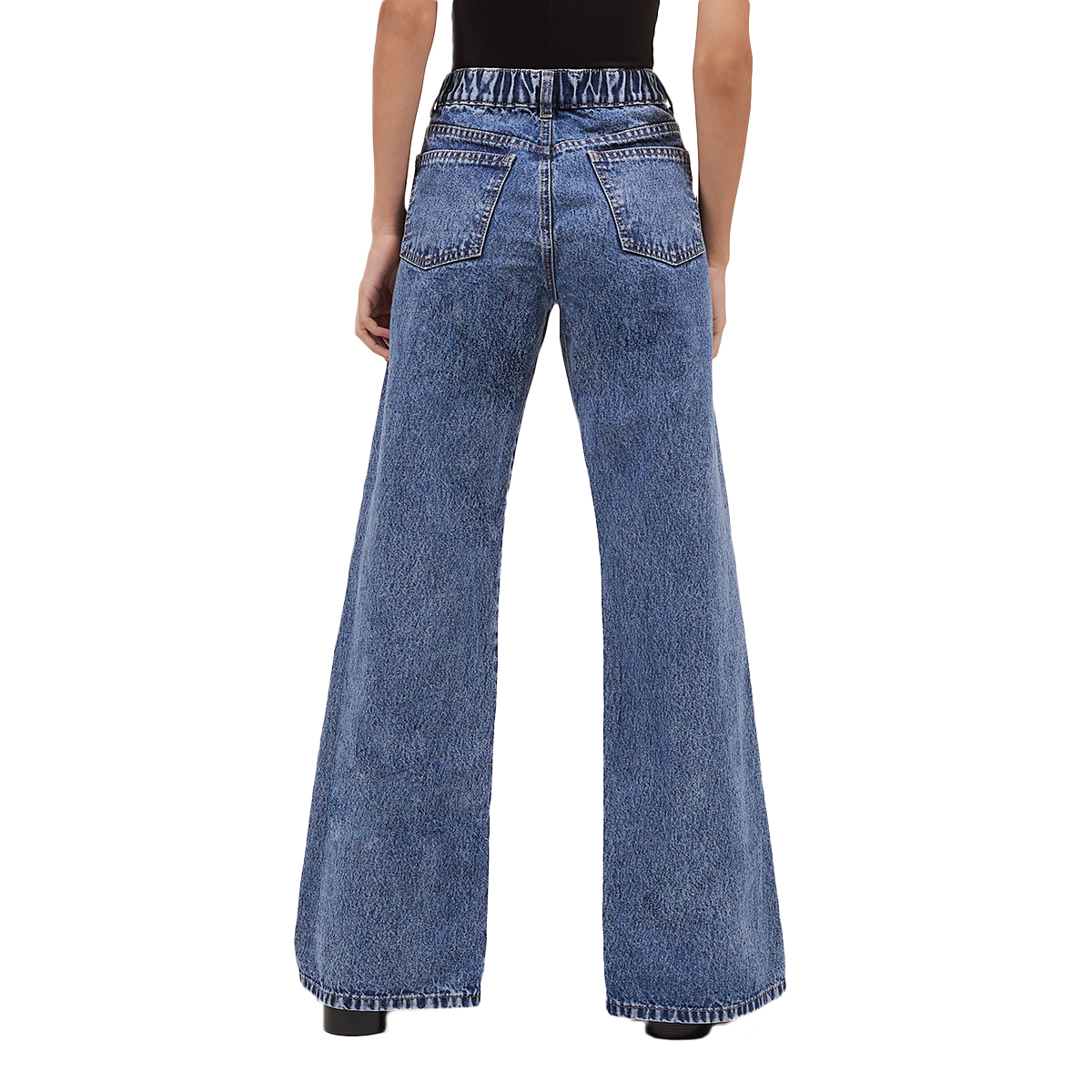 Foto 4 pulgar | Jeans de Mezclilla MCHK Wide Leg 6015 Diseño con Abertura Azul Oscuro Tiro Alto para Mujer