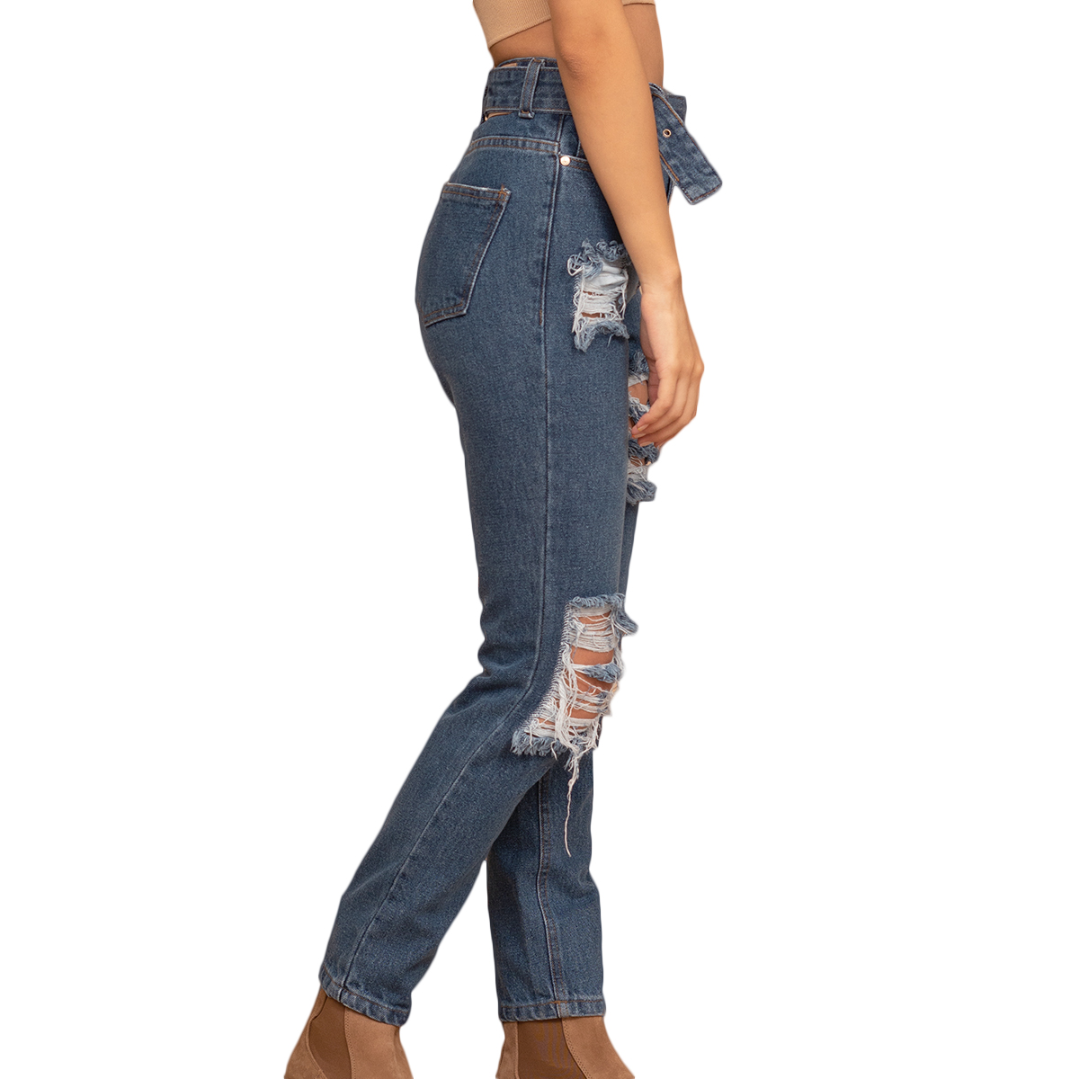 Foto 2 | Jeans de Mezclilla MCHK 6006 color Azul Corte Recto Diseño con Desgaste Tiro Alto para Mujer