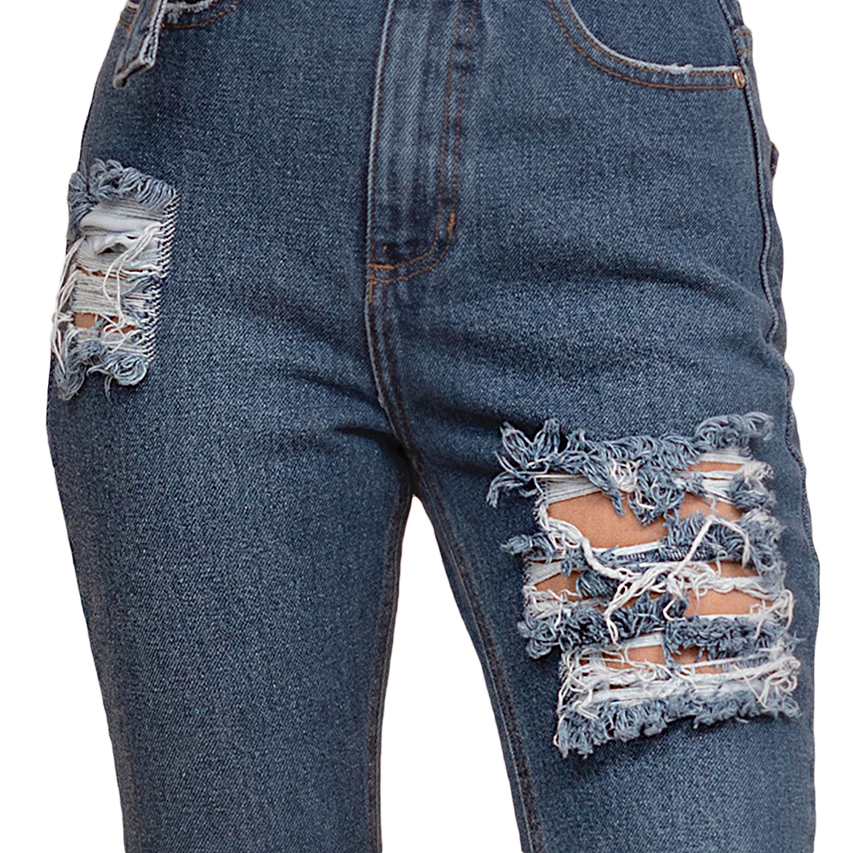 Foto 5 pulgar | Jeans de Mezclilla MCHK 6006 color Azul Corte Recto Diseño con Desgaste Tiro Alto para Mujer