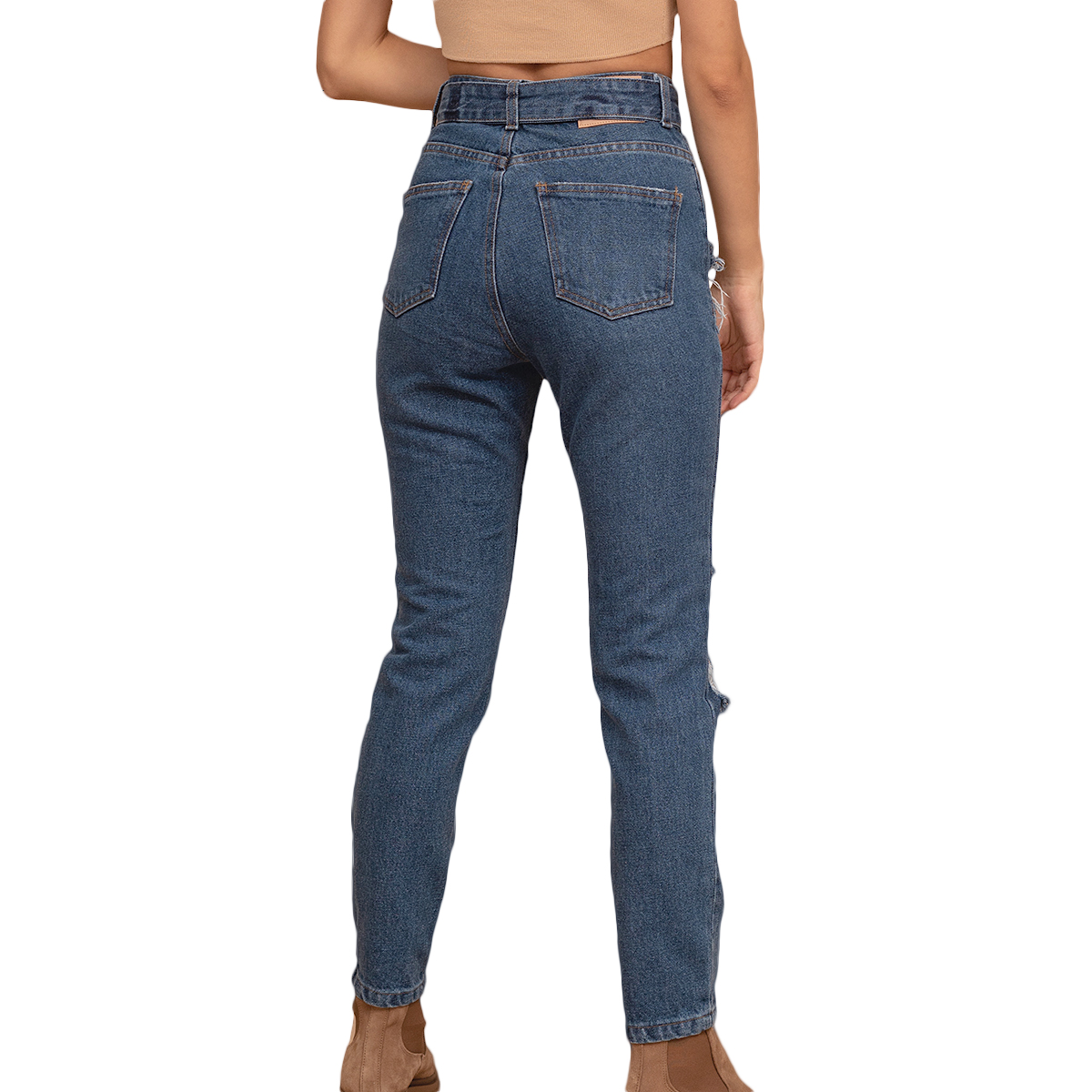 Foto 6 pulgar | Jeans de Mezclilla MCHK 6006 color Azul Corte Recto Diseño con Desgaste Tiro Alto para Mujer