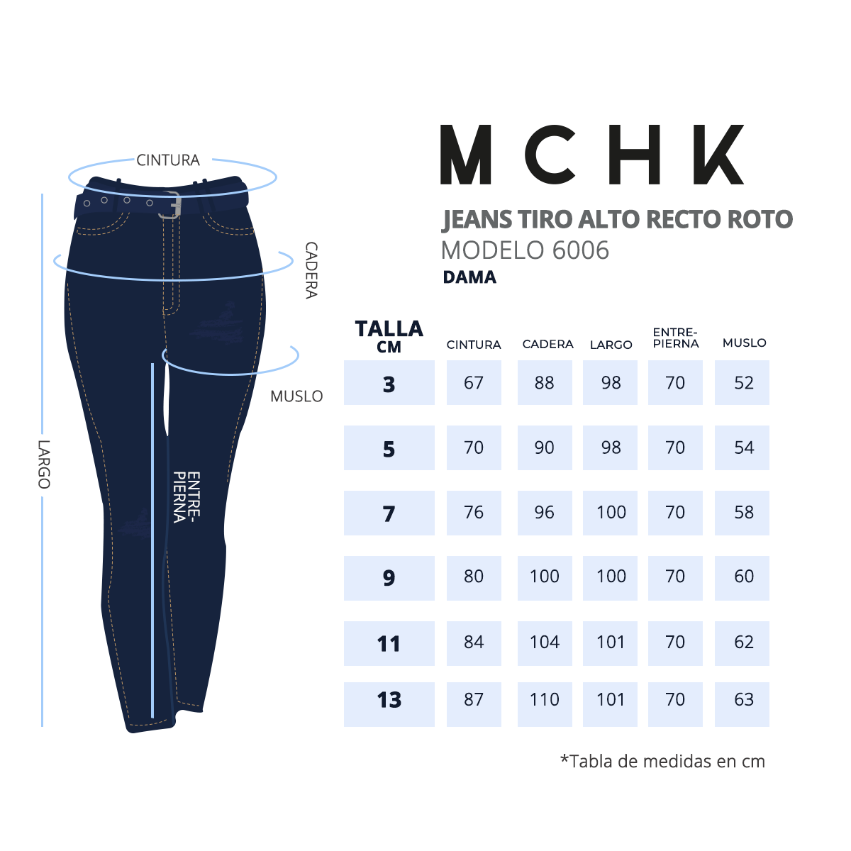 Foto 7 pulgar | Jeans de Mezclilla MCHK 6006 color Azul Corte Recto Diseño con Desgaste Tiro Alto para Mujer