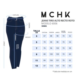 Foto 6 | Jeans de Mezclilla MCHK 6006 color Azul Corte Recto Diseño con Desgaste Tiro Alto para Mujer