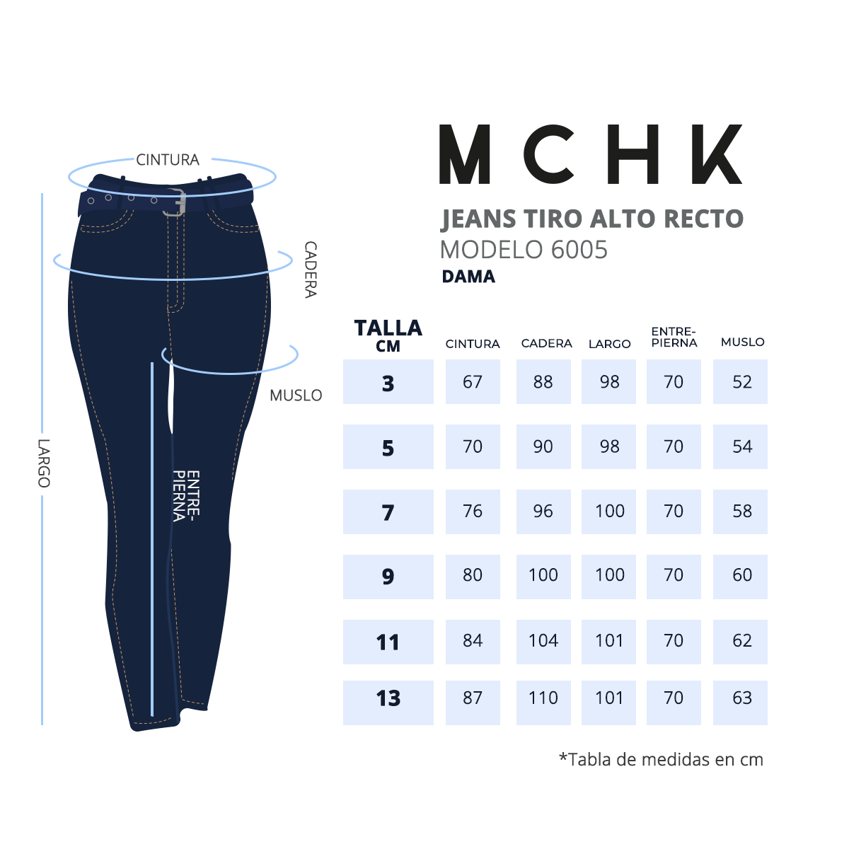 Foto 5 pulgar | Jeans de Mezclilla MCHK 6005 color Azul Corte Recto Tiro Alto para Mujer