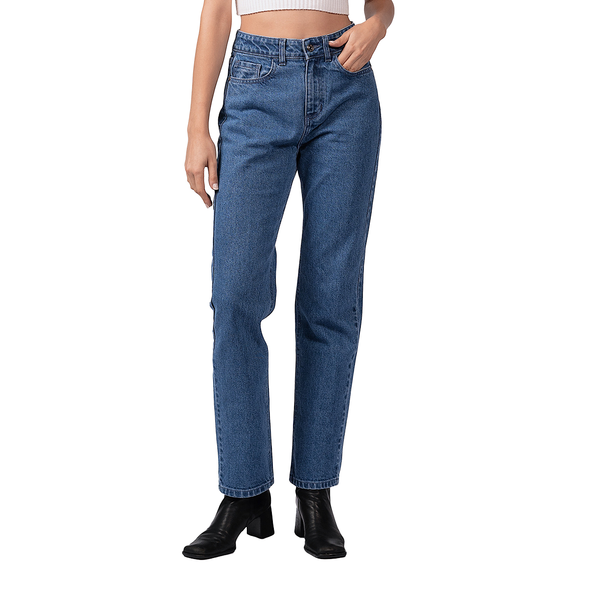 Jeans de Mezclilla Recto MCHK Azul 6020cTiro Alto para Dama