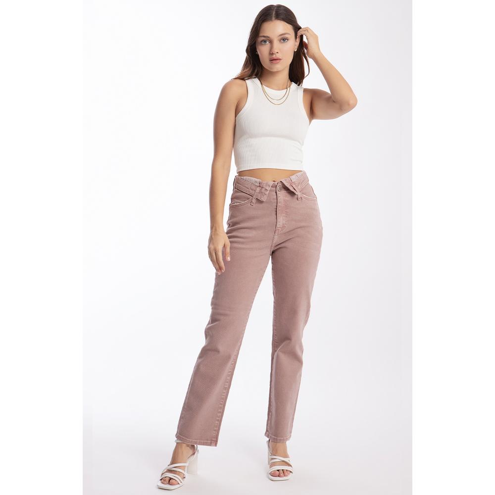 Foto 2 pulgar | Jeans Roman Fashion Rosa Claro Cintura Doblada para Mujer