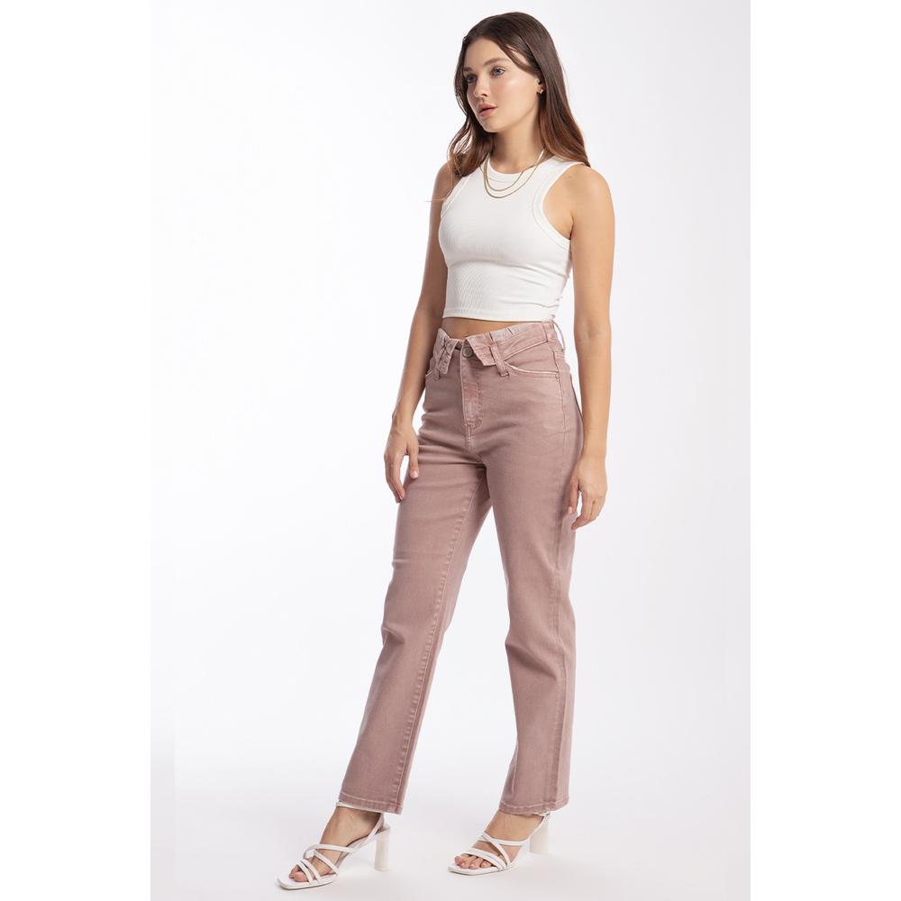 Foto 3 pulgar | Jeans Roman Fashion Rosa Claro Cintura Doblada para Mujer