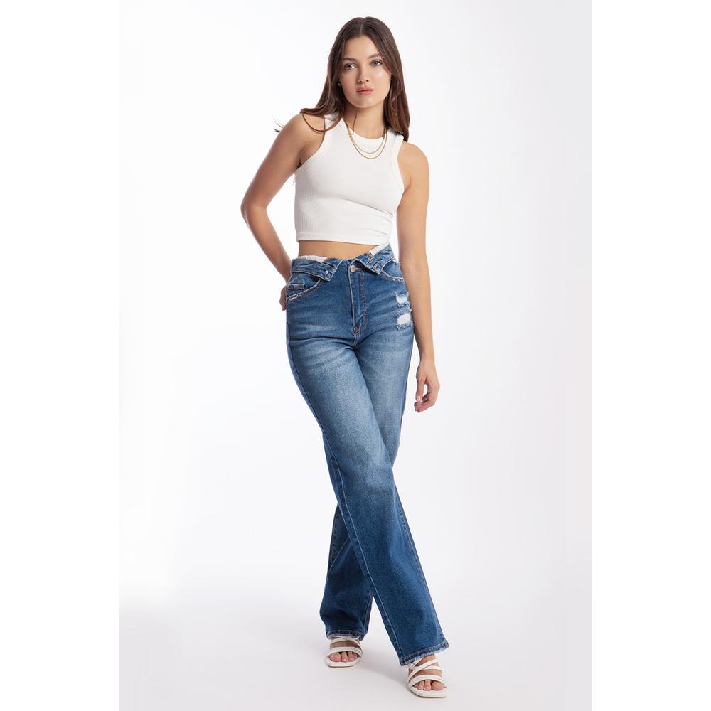 Foto 2 pulgar | Jeans Cintura Doblada Roman Fashion/Juvenil 6531 Azul
