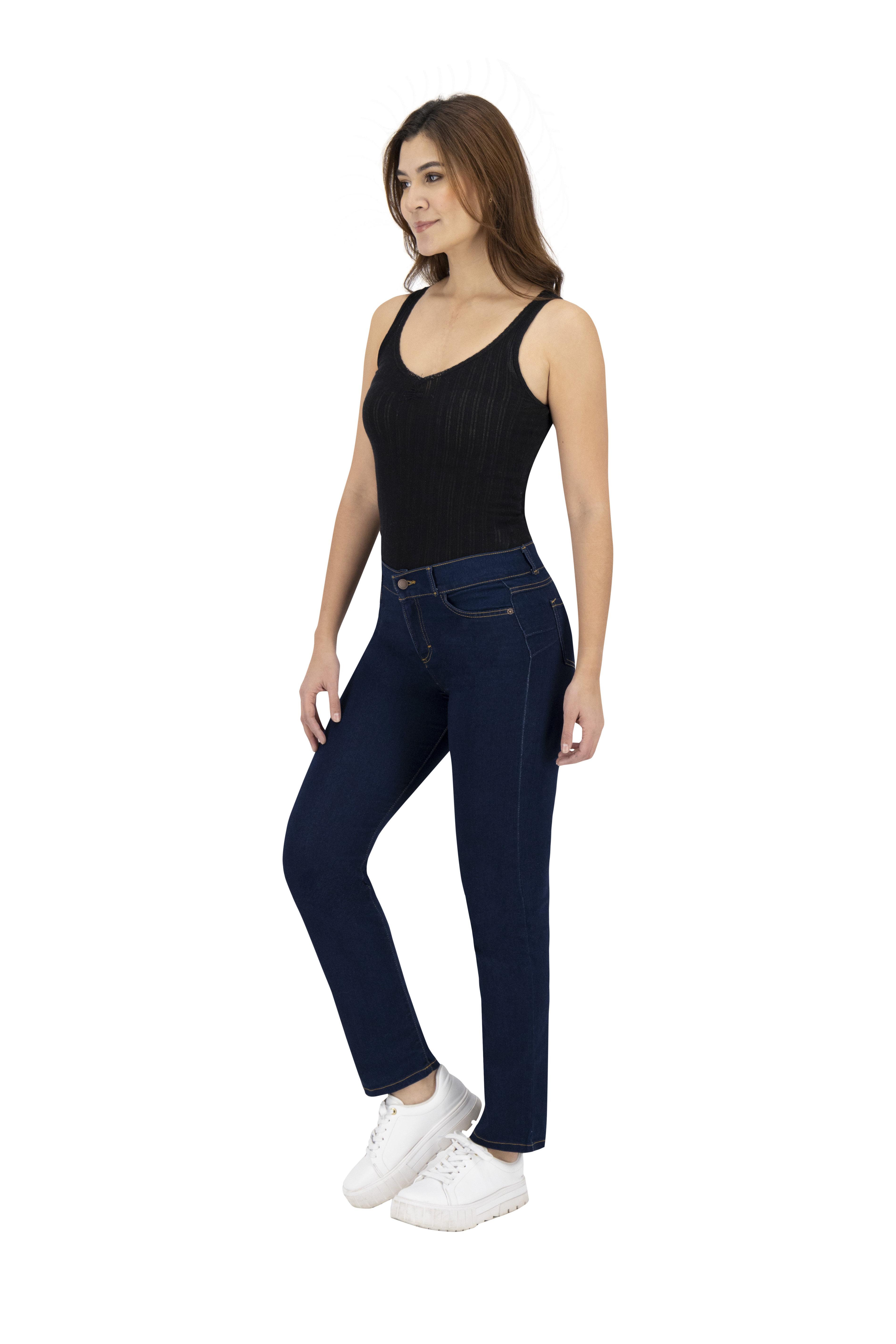 Foto 4 pulgar | Jeans Recto Britos Tiro Medio 024787 Azul para Mujer