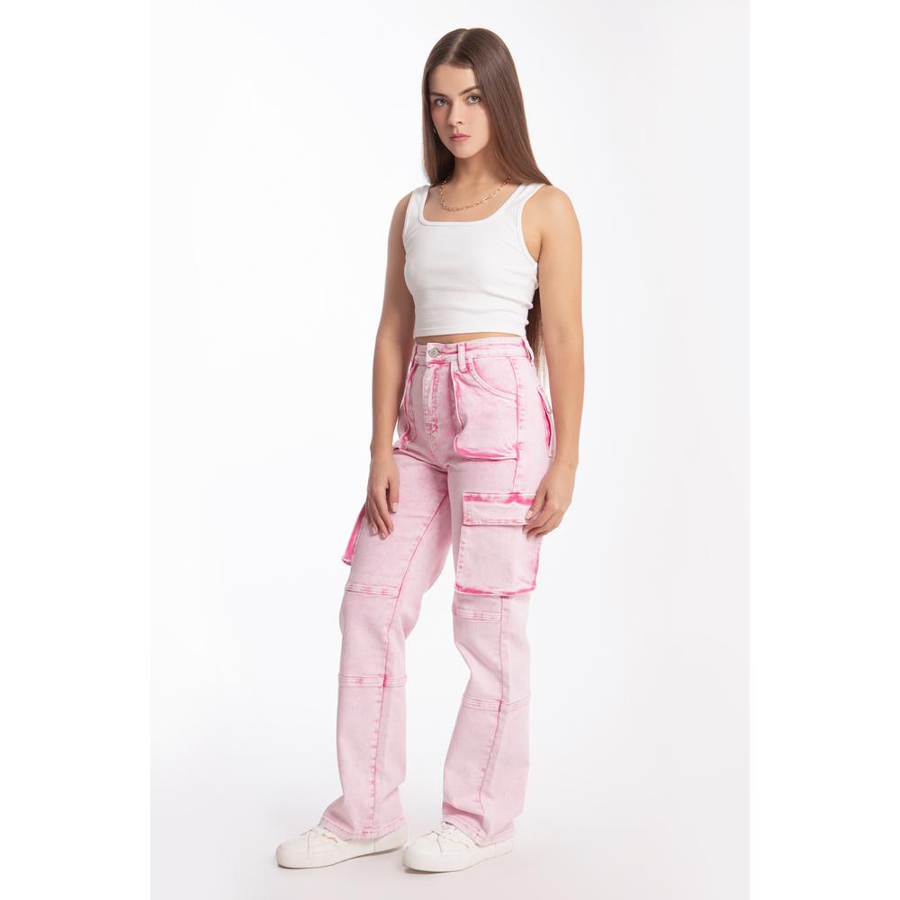Foto 3 pulgar | Jeans Cargo Wide Roman Fashion 6614 Rosa para Mujer