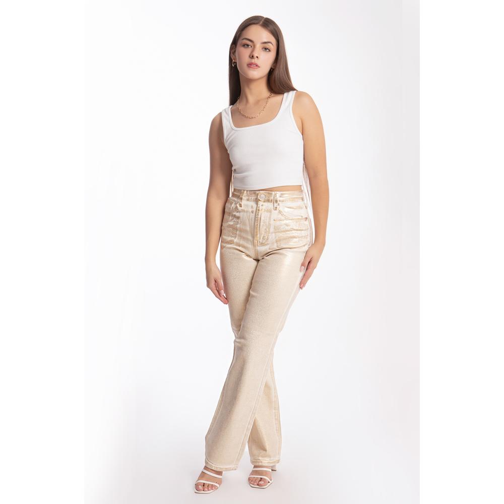 Foto 2 pulgar | Jeans Efecto Metalizado Roman Fashion Dorado
