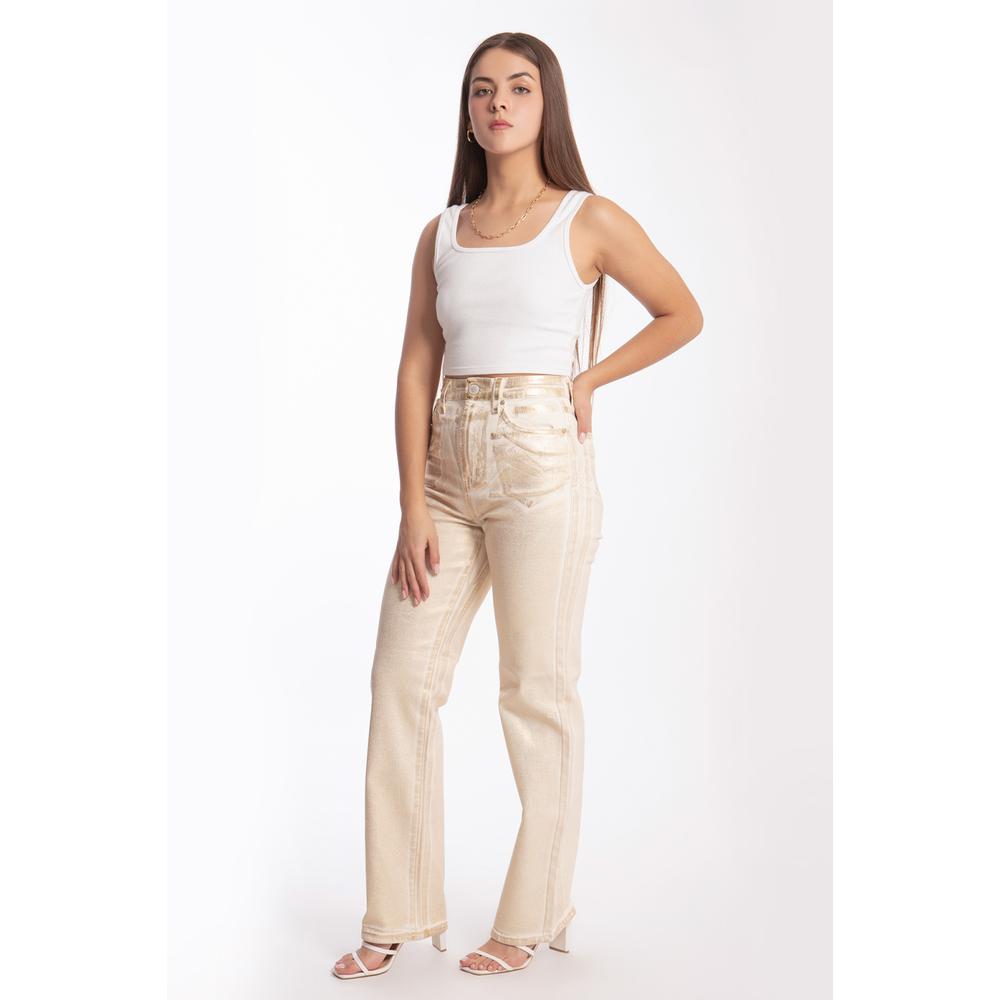 Foto 3 pulgar | Jeans Efecto Metalizado Roman Fashion Dorado