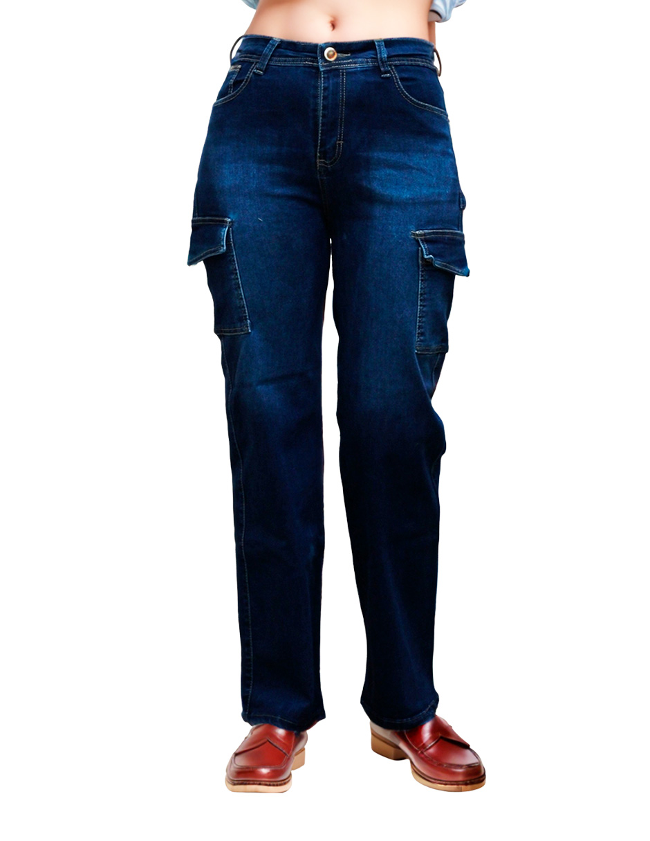 Foto 2 pulgar | Jeans Cargo Issa Recto Azul Marino