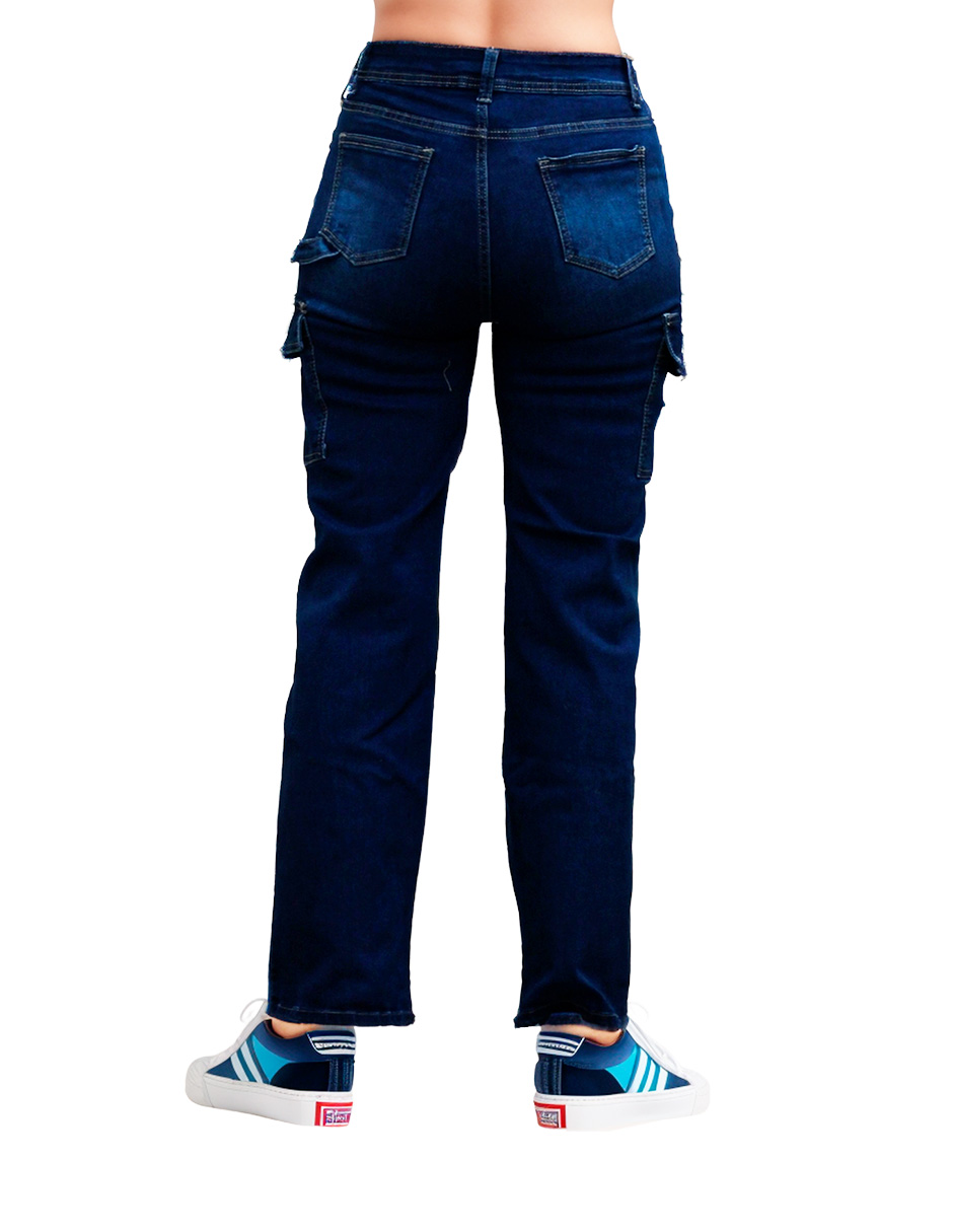 Foto 3 pulgar | Jeans Cargo Issa Recto Azul Marino