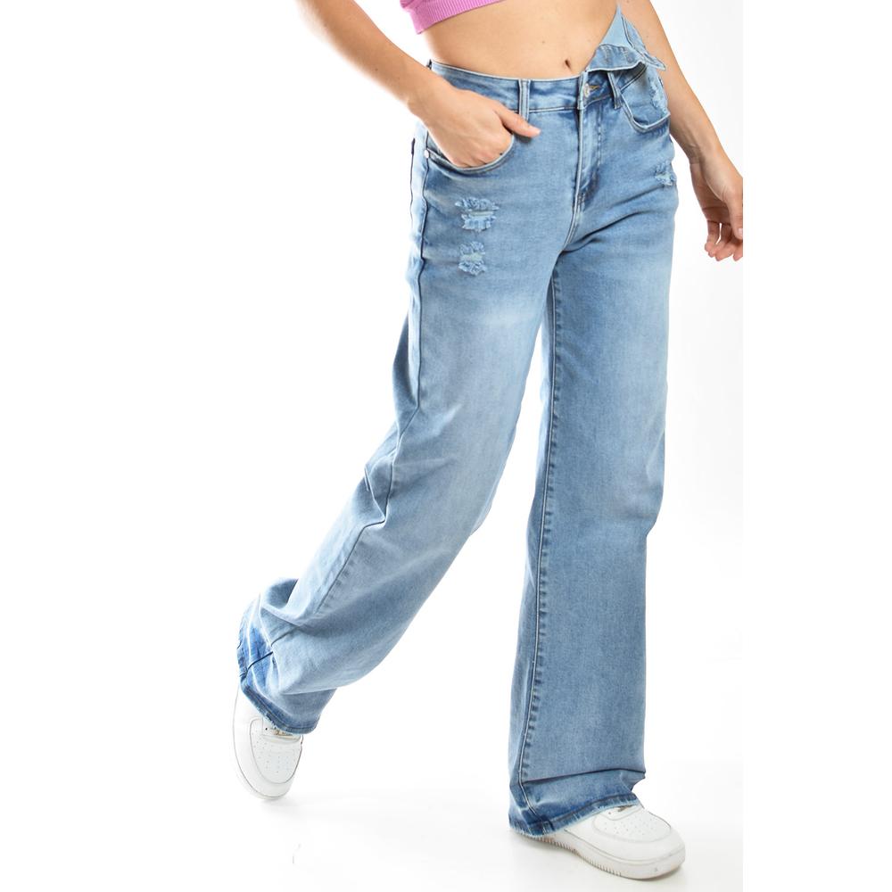 Foto 2 pulgar | Jeans Wide Leg De Cintura Asimetrica /juvenil, 299 (mezclilla Claro) Azul
