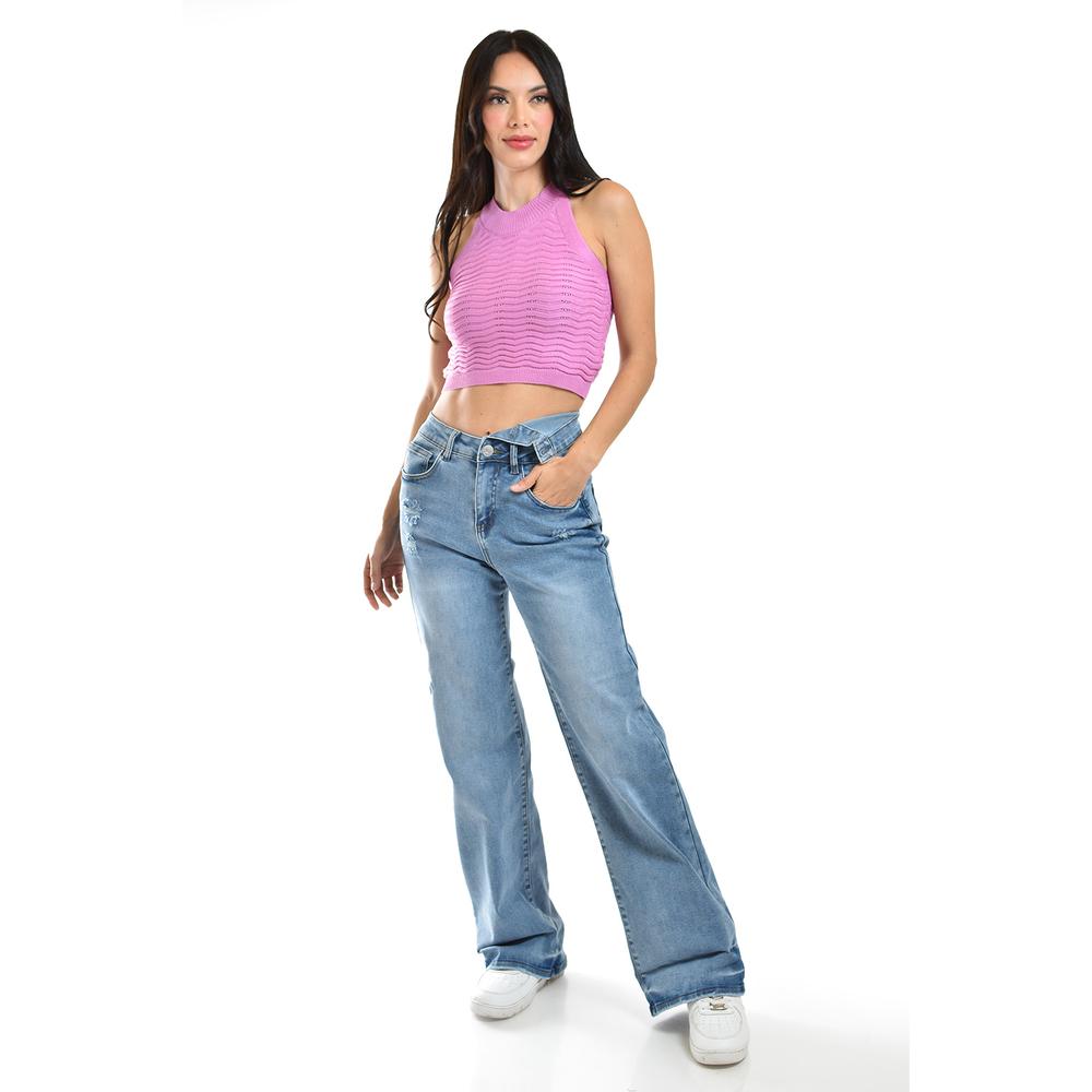 Foto 3 pulgar | Jeans Wide Leg De Cintura Asimetrica /juvenil, 299 (mezclilla Claro) Azul