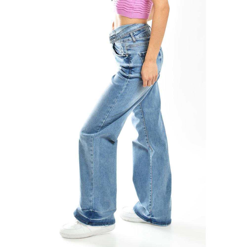 Foto 4 pulgar | Jeans Wide Leg De Cintura Asimetrica /juvenil, 299 (mezclilla Claro) Azul