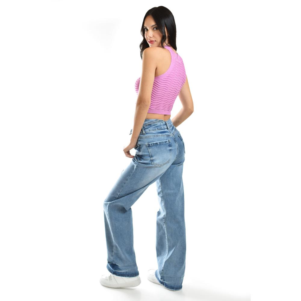 Foto 5 pulgar | Jeans Wide Leg De Cintura Asimetrica /juvenil, 299 (mezclilla Claro) Azul