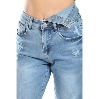 Foto 5 | Jeans Wide Leg De Cintura Asimetrica /juvenil, 299 (mezclilla Claro) Azul