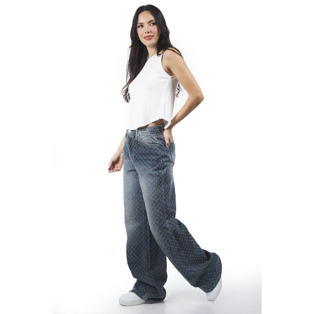 Foto 6 pulgar | Jeans Wide Leg Con Textura /juvenil, 6716 (mezclilla Medio) Azul