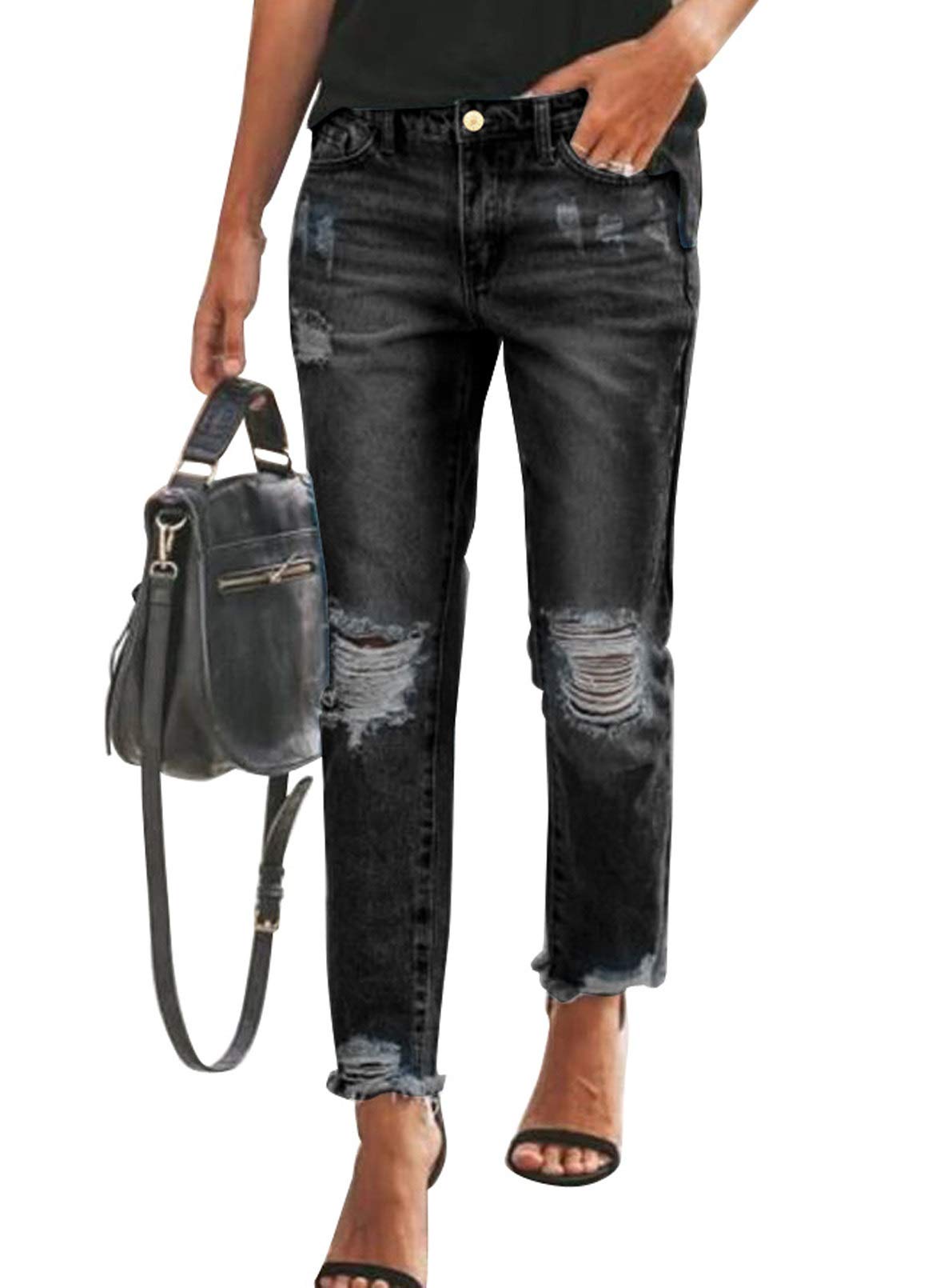 Foto 2 pulgar | Vaqueros Sidefeel Boyfriend Para Mujer, Elásticos, Rasgados, Negros, Talla 16 - Venta Internacional.