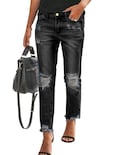 Vaqueros Sidefeel Boyfriend Para Mujer, Elásticos, Rasgados, Negros, Talla 16 - Venta Internacional.