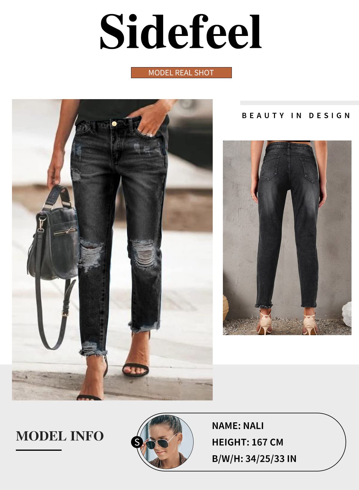 Foto 4 pulgar | Vaqueros Sidefeel Boyfriend Para Mujer, Elásticos, Rasgados, Negros, Talla 16 - Venta Internacional.