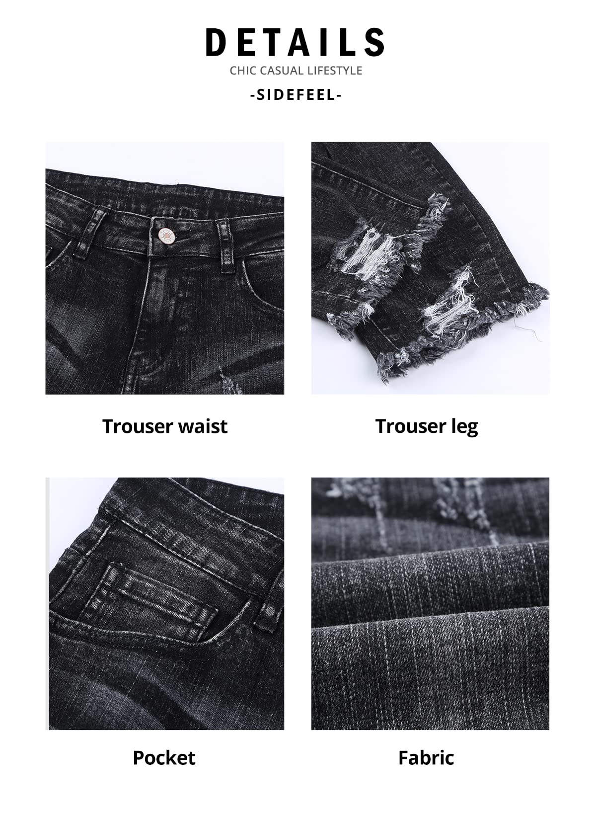 Foto 5 pulgar | Vaqueros Sidefeel Boyfriend Para Mujer, Elásticos, Rasgados, Negros, Talla 16 - Venta Internacional.