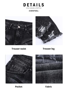 Foto 4 | Vaqueros Sidefeel Boyfriend Para Mujer, Elásticos, Rasgados, Negros, Talla 16 - Venta Internacional.