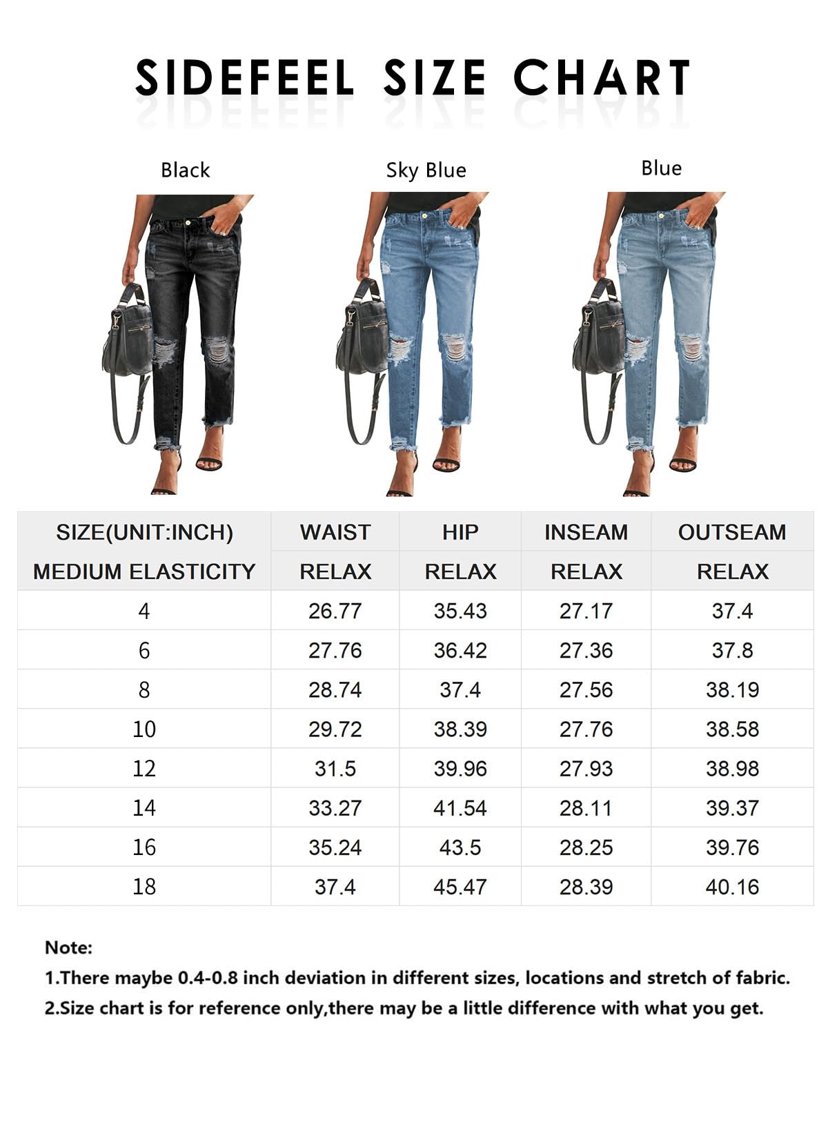 Foto 5 | Vaqueros Sidefeel Boyfriend Para Mujer, Elásticos, Rasgados, Negros, Talla 16 - Venta Internacional.