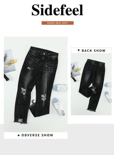 Foto 6 | Vaqueros Sidefeel Boyfriend Para Mujer, Elásticos, Rasgados, Negros, Talla 16 - Venta Internacional.